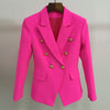Orange Fushia Rose Blazer Women Office Ladies Gold Double Breasted Buttons Rose Pink Autumn Women's  Blazers Jacket