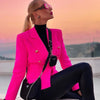 Orange Fushia Rose Blazer Women Office Ladies Gold Double Breasted Buttons Rose Pink Autumn Women's  Blazers Jacket