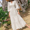 Ordifree 2023 Boho Women Maxi Party Dress Single Breasted Sexy White Lace Cotton Tunic Long Beach Dress Summer Vocation