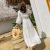 Ordifree 2023 Boho Women Maxi Party Dress Single Breasted Sexy White Lace Cotton Tunic Long Beach Dress Summer Vocation
