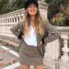 Ordifree 2023 Spring Autumn 2 Piece Set Women Plaid Blazer Suit Jacket Mini Skirt Blazer and Skirt Set