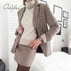Ordifree 2023 Spring Autumn 2 Piece Set Women Plaid Blazer Suit Jacket Mini Skirt Blazer and Skirt Set