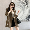 Oversized 4XL Offlce Lady Black White Spliced Design Button Mid-long Blazer Women Korean 2023 Slim Elegant Suit Coat