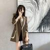 Oversized 4XL Offlce Lady Black White Spliced Design Button Mid-long Blazer Women Korean 2023 Slim Elegant Suit Coat
