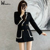 Oversized 4XL Offlce Lady Black White Spliced Design Button Mid-long Blazer Women Korean 2023 Slim Elegant Suit Coat