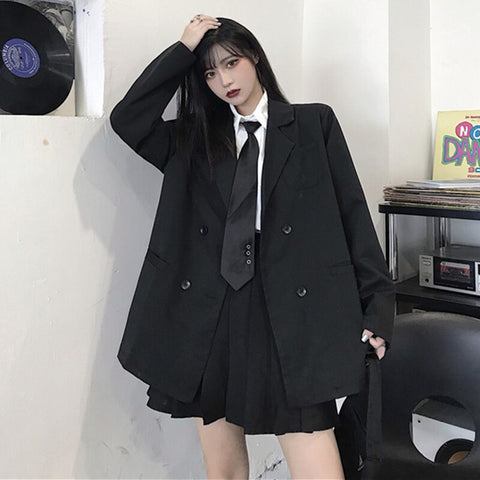 Oversized Black Blazer Female 2023 Spring Autumn Long Sleeve Drape Solid Color Women's Loose Silhouette Suit Jacket