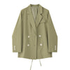 Oversized Blazer Women Spring Japanese Green Suit Jacket Female Overcoat Hollow Out Design Sense Cross Strap Casual Thin Suit