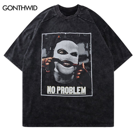 Oversized Distressed Tshirt Streetwear Hip Hop Mask Letter Print T-Shirt Summer Harajuku Vintage Casual Short Sleeve Tee Shirts