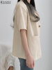Oversized Summer Short Sleeve Blazer ZANZEA Women 2023 Office Lady Casual Solid Loose Button Up Tops Tunic Lapel  Neck Outwears