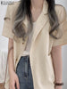Oversized Summer Short Sleeve Blazer ZANZEA Women 2023 Office Lady Casual Solid Loose Button Up Tops Tunic Lapel  Neck Outwears