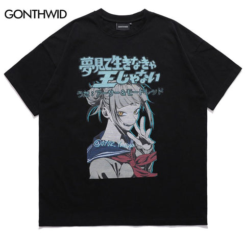Oversized T Shirt Streetwear Men Harajuku Japanese Anime Girl Print Short Sleeve Tshirt Hip Hop Casual Loose Cotton T-Shirts Top