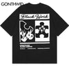 Oversized Tee Shirt Hip Hop Graphic Print T-Shirt Streetwear Harajuku Casual Loose Short Sleeve Tshirt 2023 Men Cotton Top Black