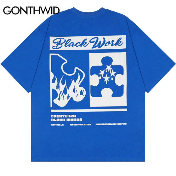 Oversized Tee Shirt Hip Hop Graphic Print T-Shirt Streetwear Harajuku Casual Loose Short Sleeve Tshirt 2023 Men Cotton Top Black