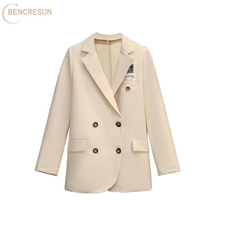 Oversized Women Chic Office Lady Double Breasted Blazer Vintage Coat Outerwear Stylish Tops Elegant Suit Slim Personality