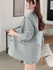 Oversized Women Sets Elegant Twill Solid Two Buttons Shoulder Pad Blazer High Waist Pleated Skirts Black