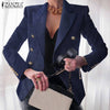 Oversized Women's Denim Blue Blazer ZANZEA 2022 Spring Autumn Office Lady Long Sleeve Coats Casual Solid Loose Outwears