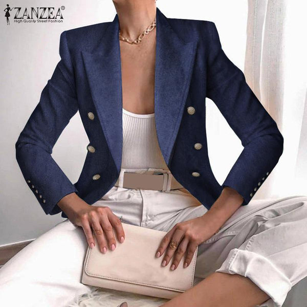 Oversized Women's Denim Blue Blazer ZANZEA 2022 Spring Autumn Office Lady Long Sleeve Coats Casual Solid Loose Outwears