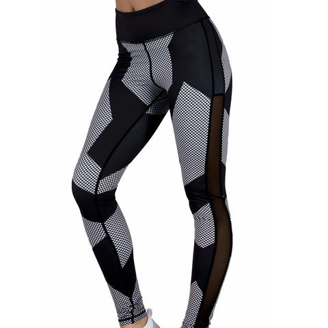 Printed High Waist Fitness Leggings Women Workout Elastic Leggings Black Mesh Patchwork For Women Sporting Pants