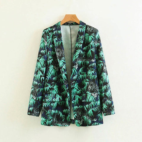 Women 2022 Spring New Green leopard Pattern Notched Blazer Long Sleeve Blazers for women Jackets Casual Outerwear