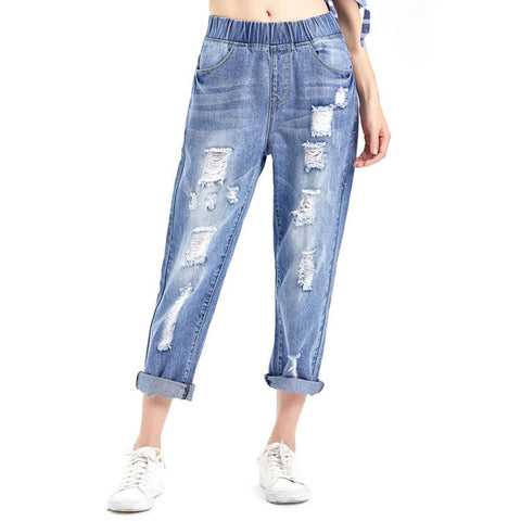 Women Denim Harem Pants Hole Boyfriend Jeans Ripped Jeans for Women Fashion Loose Female Plus Size KWA0543-47