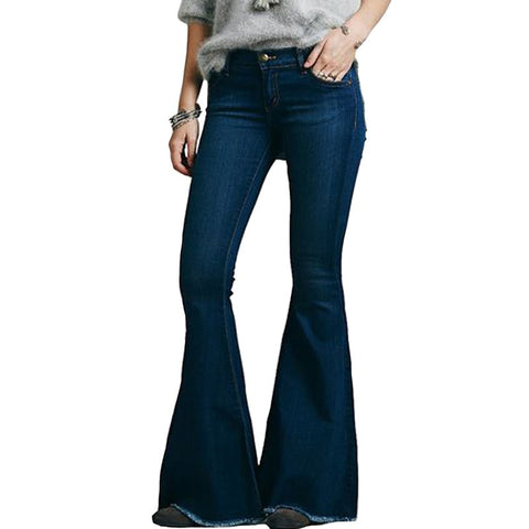 Spring Mid Waist Flare Jeans Pants Stretch Skinny Jeans Women Wide Leg Slim Hip Denim Boot Cut Trousers KWA0506-5