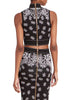 PB Chic Jacquard Two Pieces Suit Sexy Sleeveless Stand Collar Celebrity Party Club Bandage Crop Tops Skirt Suit