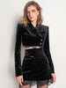 PB Chic Velvet Two Pieces Suit Polka Dot Long Sleeves Turn-down Collar Lace Splicing Celebrity Party Crop Tops Mini Skirt Set