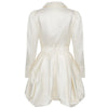 PB Trendy Beige Satin Two Pieces Suit Ruched Design Long Sleeves Turn-down Collar Celebrity Party Club Tops Mini Skirt Set
