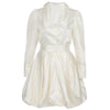 PB Trendy Beige Satin Two Pieces Suit Ruched Design Long Sleeves Turn-down Collar Celebrity Party Club Tops Mini Skirt Set