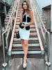 PB Trendy Bow Design Color Block Two Pieces Set Sexy Strapless Celebrity Party Club Bandage Suit