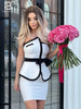 PB Trendy Bow Design Color Block Two Pieces Set Sexy Strapless Celebrity Party Club Bandage Suit