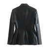 PB&ZA 2023 Autumn Women's Black Temperament All-match Imitation Leather Double-breasted Suit Jacket 3046573