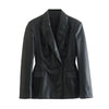PB&ZA 2023 Autumn Women's Black Temperament All-match Imitation Leather Double-breasted Suit Jacket 3046573