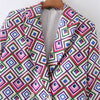 PB&ZA 2023 Autumn Women's High Street Geometric Print Lapel Long-sleeved Flap Pocket Casual Blazer