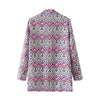 PB&ZA 2023 Autumn Women's High Street Geometric Print Lapel Long-sleeved Flap Pocket Casual Blazer