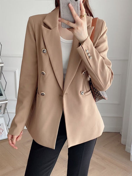 PB&ZA 2753225  Women's 2023 Fall Double Breasted Suit Jacket Retro Long Sleeve Pocket Women's Jacket 2753225