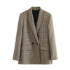 PB&ZA 8750331 Women 2023 Double Breasted Check Blazer Coat Vintage Long Sleeve Pockets Female Outerwear 8750/331