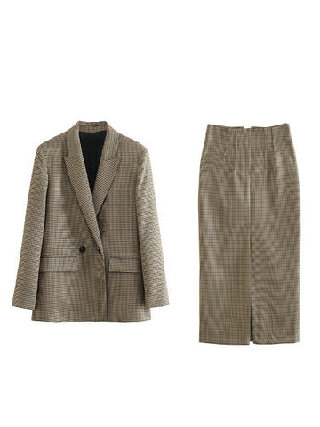 PB&ZA 8750331 Women 2023 Double Breasted Check Blazer Coat Vintage Long Sleeve Pockets Female Outerwear 8750/331