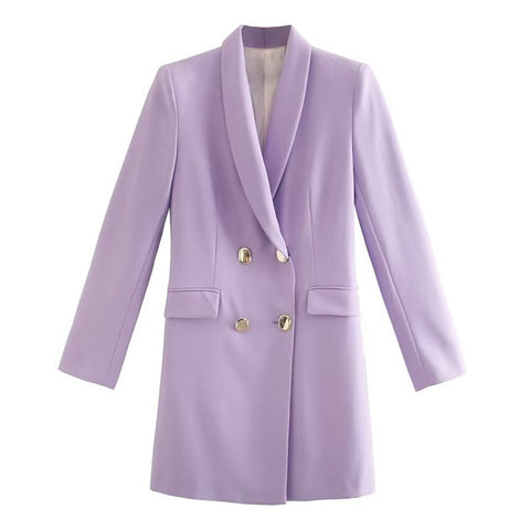 PB&ZA Blazer Woman Clothes Long Coat Double Breasted Straight Jacket Flap Pockets Slim Elegant Female Korean Outerwear 7764295