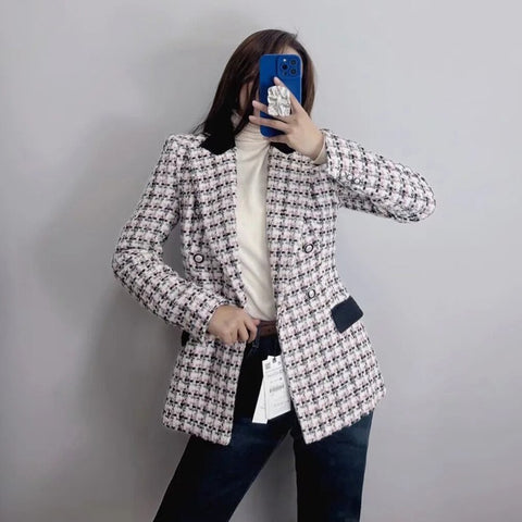 PB&ZA Elegant Women's Blazer Slim Fit Texture Casual Jackets Double Breasted Streetwear Lady Female Clothing Officewear 2081238
