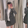 PB&ZA Women's 2023 Double Breasted Slim Fit Lady Solid Blazer Retro Casual Female Chic Jacket+Mid Waist Skirt Suit