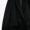 PB&ZA autumn women's commuter black lapel long-sleeved loose double-breasted suit jacket 8035/888