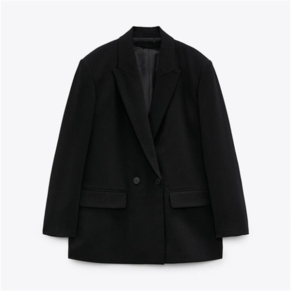 PB&ZA autumn women's commuter black lapel long-sleeved loose double-breasted suit jacket 8035/888