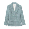PB&ZA2324140Women 2023 Spring Double Breasted Textures Blazer Coat Vintage Long Sleeve Pockets Outerwear Chic2324/140