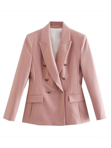 PB&ZA8510730 Women 2023 Spring Double Breasted Slim Blazer Coat Vintage Long Sleeve Pockets Female Outerwear 8510/73