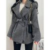 PEONFLY  2022 Autumn Winter Thick Houndstooth Plaid Tweed Women Blazer Korean Style Black Suit Jacket Female Long Sleeve Coat