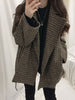 PEONFLY  2022 Autumn Winter Thick Houndstooth Plaid Tweed Women Blazer Korean Style Black Suit Jacket Female Long Sleeve Coat