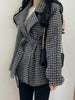 PEONFLY  2022 Autumn Winter Thick Houndstooth Plaid Tweed Women Blazer Korean Style Black Suit Jacket Female Long Sleeve Coat