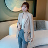 PEONFLY Autumn Blazer Jacket Women Casual Pockets Long Sleeve Coat Office Ladies Solid Pink Loose Blazers 2022