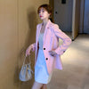 PEONFLY Autumn Blazer Jacket Women Casual Pockets Long Sleeve Coat Office Ladies Solid Pink Loose Blazers 2022